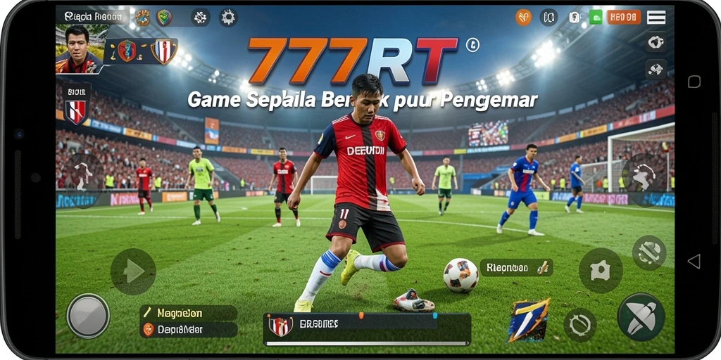 Tampilan gameplay 777RT yang penuh aksi di lapangan sepak bola.