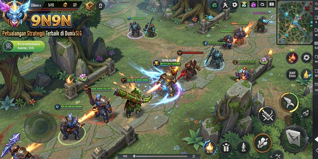 Tampilkan gameplay mendebarkan 9N9N dengan strategi intens.