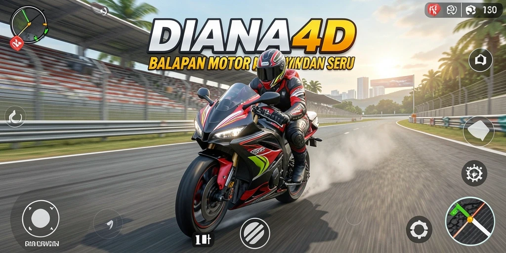Screenshot gameplay DIANA4D menampilkan aksi balapan motor yang mendebarkan.