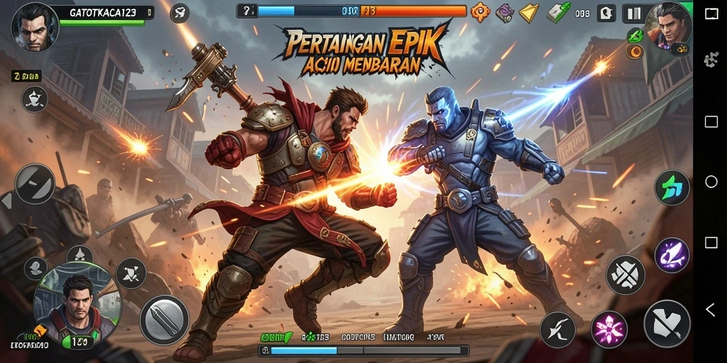 Tangkapan layar GATOTKACA123 menampilkan aksi pertempuran mendebarkan di arena.