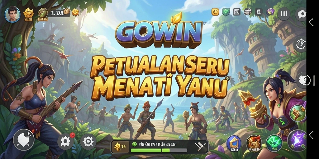 Screenshot GOWIN menampilkan karakter menjelajahi dunia penuh petualangan.