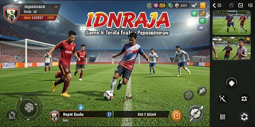 Tampilan gameplay seru dalam IDNRAJA dengan aksi sepak bola yang menegangkan.
