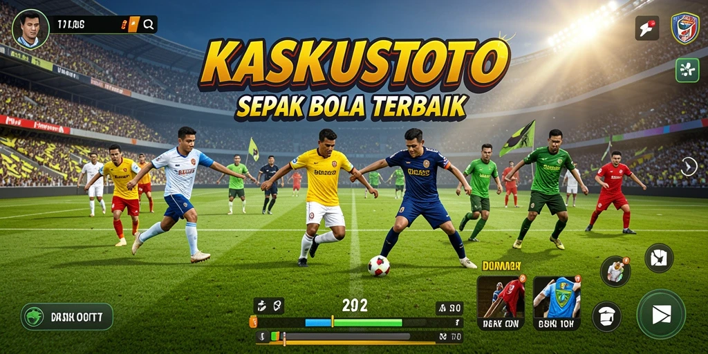 Tampilan gameplay KASKUSTOTO dengan aksi sepak bola yang mendebarkan.