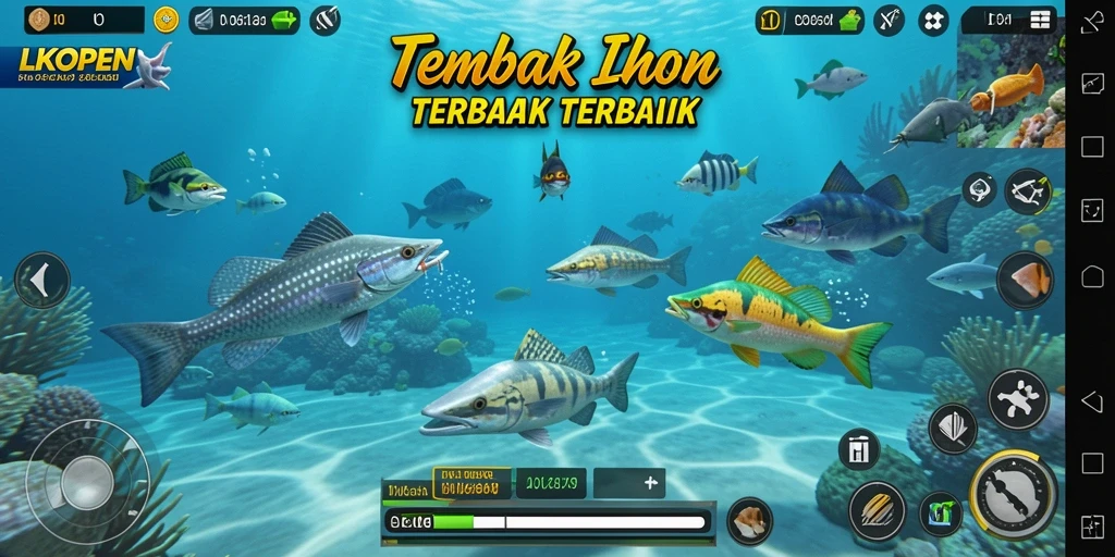 Tangkapan layar gameplay LKOPEN menunjukkan aksi tembak ikan yang seru.