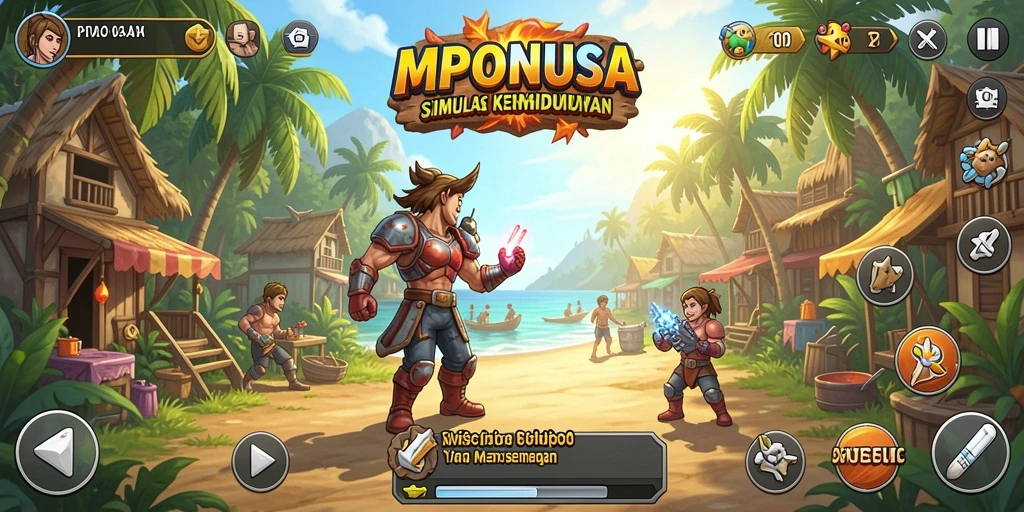 Screenshot gameplay MPONUSA dengan karakter dan lingkungan interaktif.