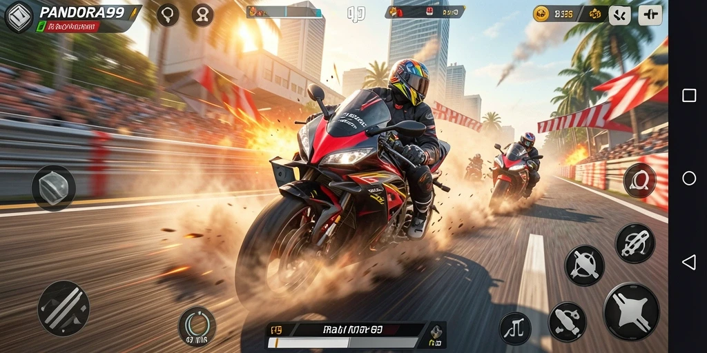 Gameplay PANDORA99 yang mendebarkan dalam balapan motor.