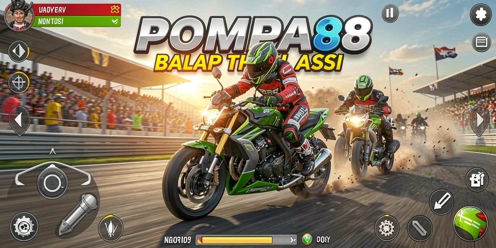 Gambaran gameplay seru POMPA88 saat balapan motor.