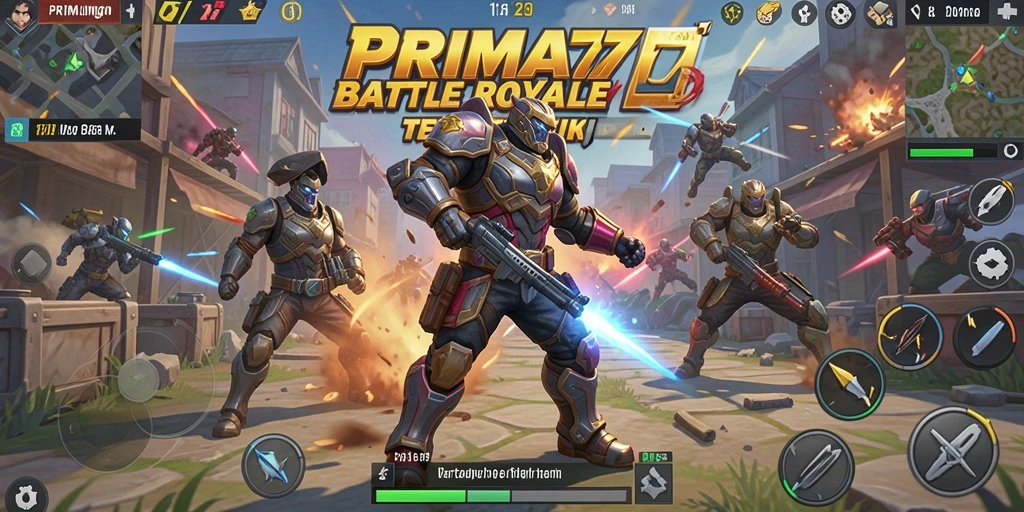 Tampilan gameplay mendebarkan di PRIMA77 dengan aksi Battle Royale.