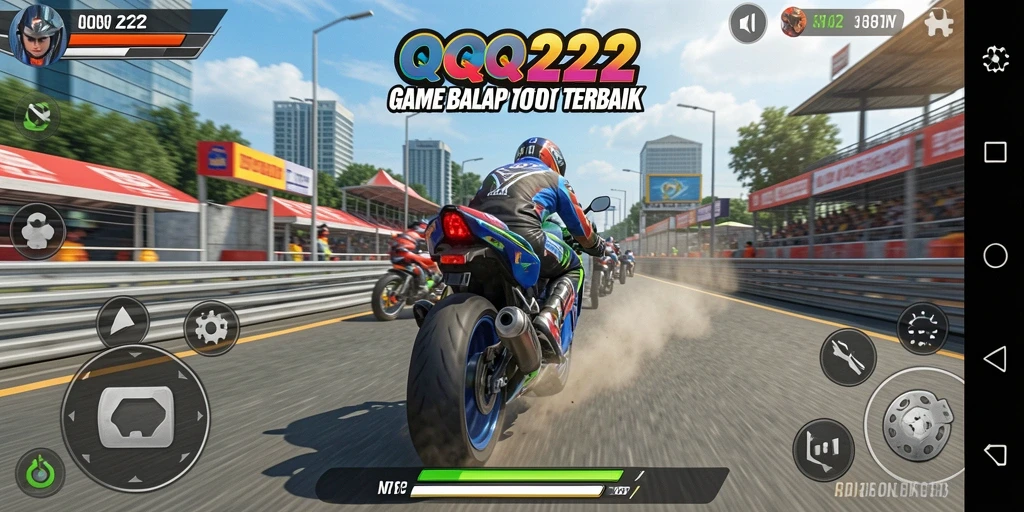 Screenshot gameplay dari balap motor yang mendebarkan di QQ222.
