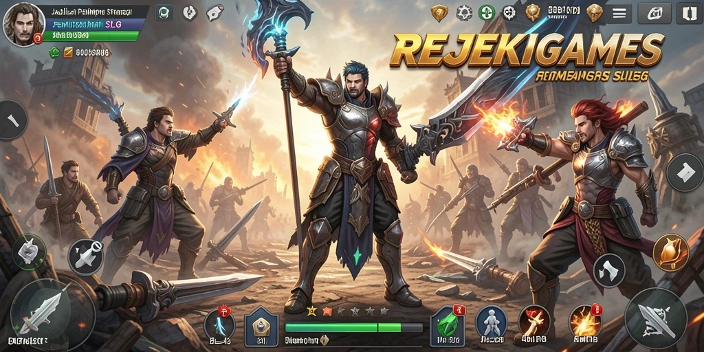Screenshot utama menunjukkan aksi mendebarkan dalam gameplay SLG.