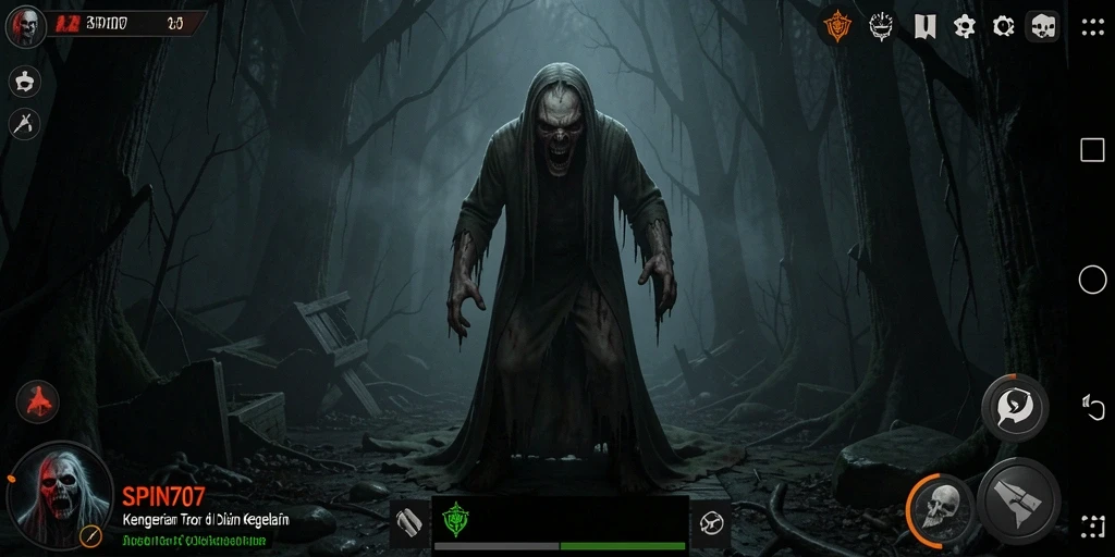 Menampilkan aksi menegangkan dari gameplay SPIN707 yang mencekam.